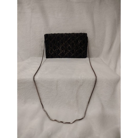 Vintage Lauren Alexandra Beaded Purse With Strap Black And Gold Snap Closure - Picture 1 of 9